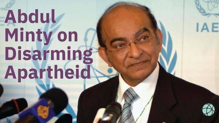 Adbul Minty at a podium at the International Atomic Energy Agency.